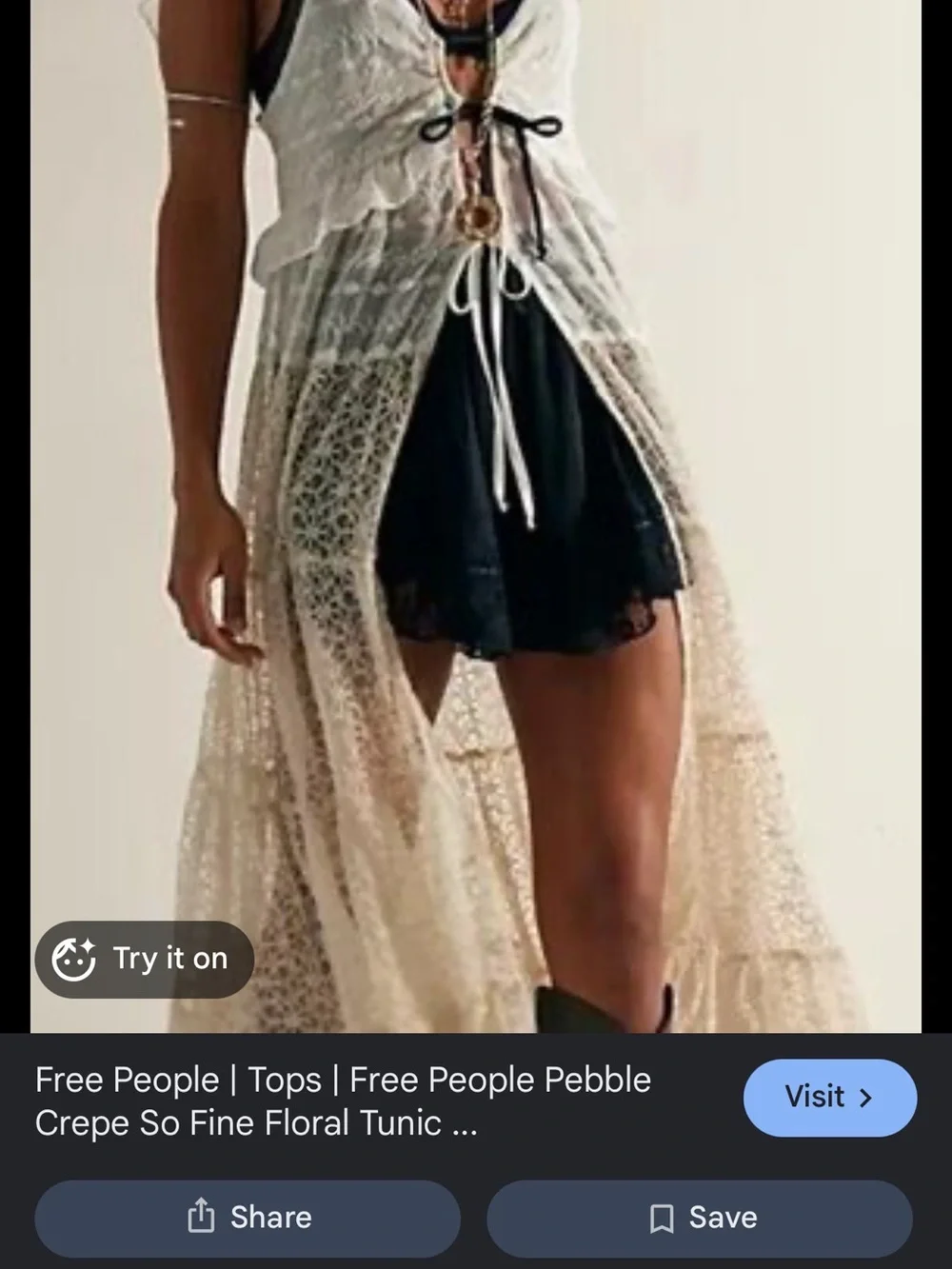 Free People Cream Lace Selena Maxi Vest Overlay
